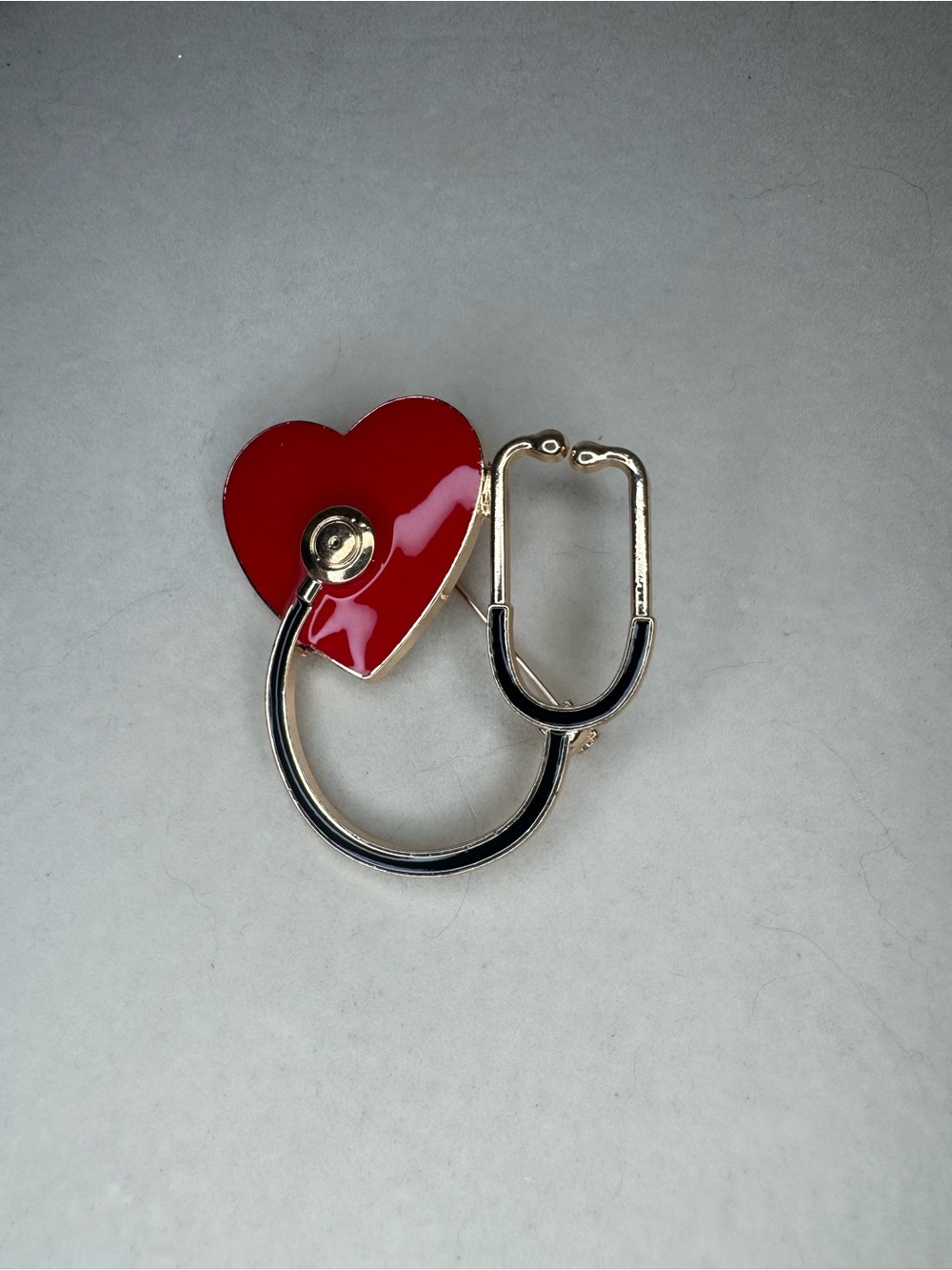 New Nurse, Doctor Heart Stethoscope Enamel Pin - Red